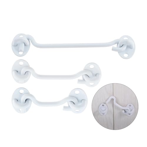 Pestillo de ojo gancho blanco de acero inoxidable resistente para puerta con tornillos 4