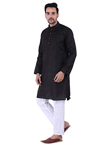 Image of JEXI Men's Cotton Blend Solid Kurta Pyjama Set - Knee-Length, Mandarin Collar, Full Sleeve, Ethnic Wear