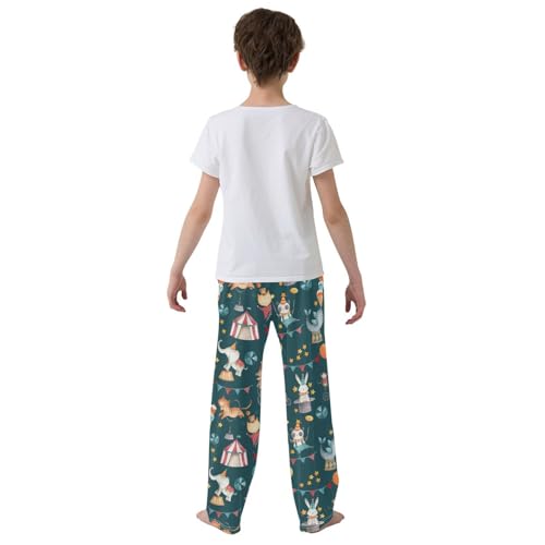 Circus Bear and Rabbit Boys Long Pants Soft Trousers Elastic Waist Kids Lounge Bottoms with Pockets S-XL3
