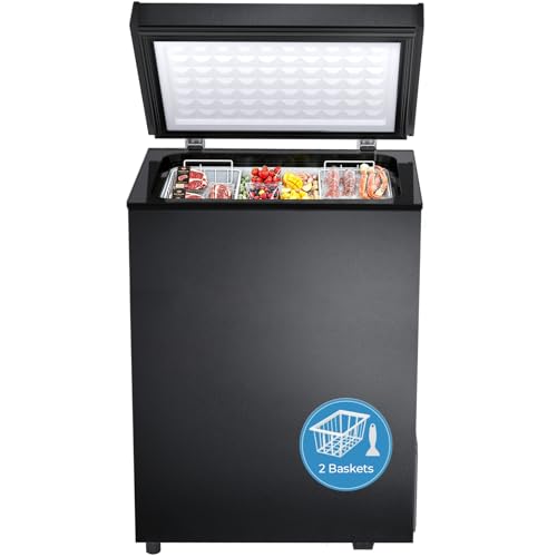 Kismile 3.0 Cubic Feet Chest Freezer with 2 Removable Baskets Free Standing Top Open Door Compact Deep Freezer with Adjustable Temperature for Home/Kitchen/Office/Bar (3.0 Cubic Feet, Black)