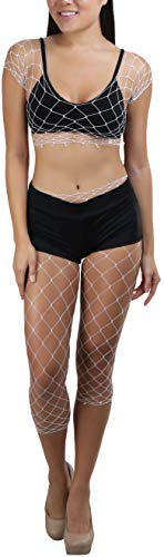 Image of ToBeInStyle Women's Spandex Multi Net Fishnet Set Rave Novelty Party Crop Top & Tights