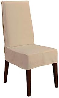 SureFit Short Dining Chair Slipcover Duck-Up to 42 Inches Tall-Machine Washable-100% Cotton, Tan