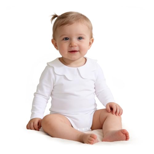 Image of LYSMuch 0-24Mo Baby Girls Peter Pan Collar Bodysuit Toddler Ruffle Romper Short Sleeve Solid Color Clothes