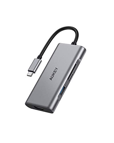 AUKEY USB C Hub 7-en-1, adaptateur de type C avec alimentation 100 W, HDMI 4K à 30 Hz, 3 ports USB 3.0, lecteurs de cartes SD et microSD, pour MacBook Pro 2019/2018, iPad Pro 2019/2018, Pixelbook, XPS