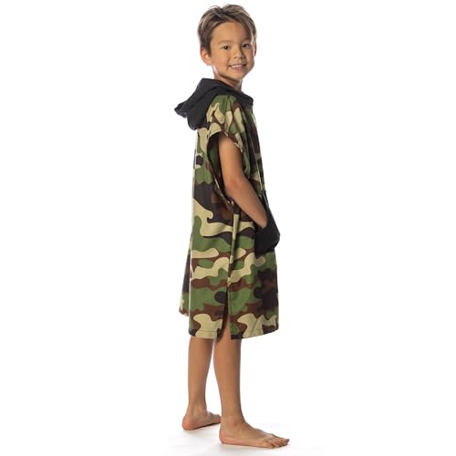 Image of Flow Changing Poncho for Kids - Microfiber Hooded Swim Towel Poncho for Boys & Girls, Perfect for Beach, Pool, or Swim - Quick Dry, Absorbent, Light Weight, and Easy to Pack (Camo, Small)
