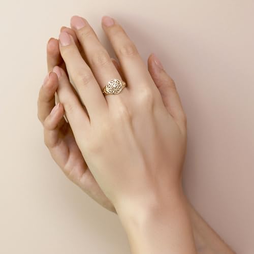 Bague en or jaune 9 carats femme Carissima 12 mm : bijou filigrane rond élégant