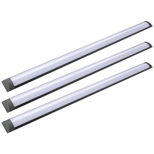 Kit 3 Luminaria Tubular Linear Led Sobrepor Slim 18w 6500k 60cm Luz Branca Bivolt Acabamento Preto...