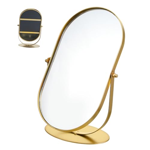 Operitacx Espejo de Belleza Metálico para Escritorio Luz LED Diseño Vintage Resistente, Adecuado para Maquillaje y Depilación en Sala, Superficie de Alta Definición