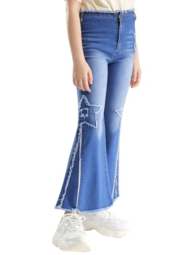 Kids Girls Flare Jeans Mid Waist Bell Bottoms Denim Pants Casual Trousers2
