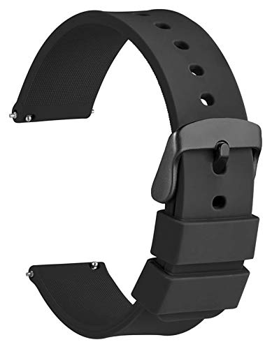 Silicone Watch Straps, Black Stainless Steel Buckle, Quick Release, 13 Colours Soft Rubber Replacement Bands, 14mm 16mm 18mm 19mm 20mm 21mm 22mm 24mm watch strap (Color : Black, Size : 22mm)