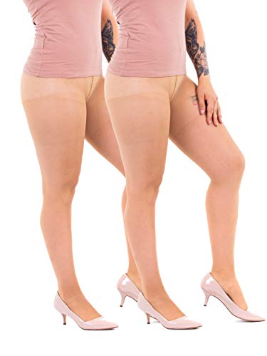 Sibinulo Pantimedias para Mujer 2 pares 40 den Medias de Control de Talla Grande Lycra Extra Elástico Beige XXL Cover