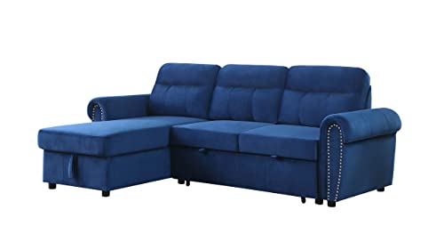 Cobh Blue Contemporary Reversible Sleeper Sectional Sofa Chaise In Velvet Fabric #TOP7