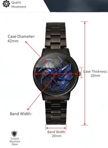 Image of Men's Spinning Car Wheel Design Analog Watch | Black Dial Stainless Steel Strap | Stylish Casual Fashion Wrist Watch for Men | Unique Gift Watch