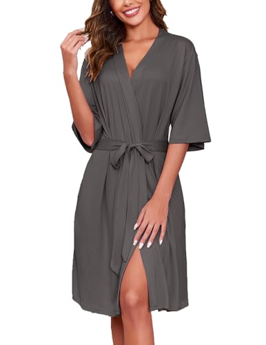 Image of Ekouaer Short Robes for Women Lightweight Kimono Robes Knit Bathrobe Soft Sleepwear with Pockets S-XXL