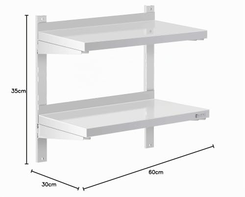 Miniatura 2 de Royal Catering Estante De Pared Metálico Estantería Para Cocina Rcwr-600.4 Capacidad: 40 Kg, Acero Inoxidable, 2 Baldas, 30 X 60 Cm