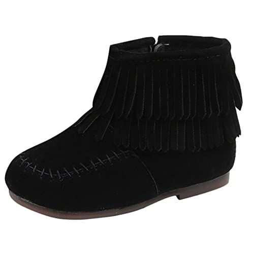 Baby Kids Fashion Girls Winter Ankle Boots Solid Leather Water Proof Zip Up Boots Flat Fringe Tassel Snow Boots