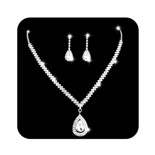 Ushiny Conjuntos de joyas de boda para novia, Juego de joyas de cristal de plata, collar y pendientes con diamantes de imitación para mujeres y niñas