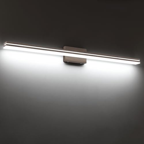 Image of SineRise 48-Inch LED Modern Bathroom Vanity Light Bar, Brown Modern Acrylic Bathroom Wall Lighting Fixtures Over Mirror (Cool White 6000K)