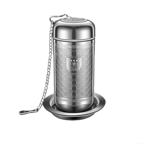 Jotekonoby Infusor de té de acero inoxidable para té suelto, bola coladora de té de malla extrafina con metal de grado 316, tapa y cadena extendida, plato (S)