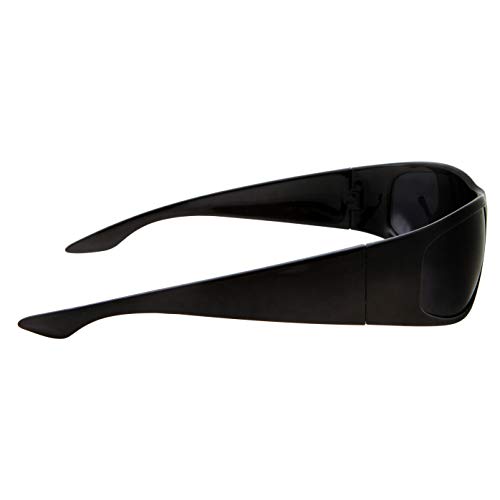 Super Dark Lens Black Sunglasses | Biker Style Rider | Wrap Around Frame (Black) #TOP3