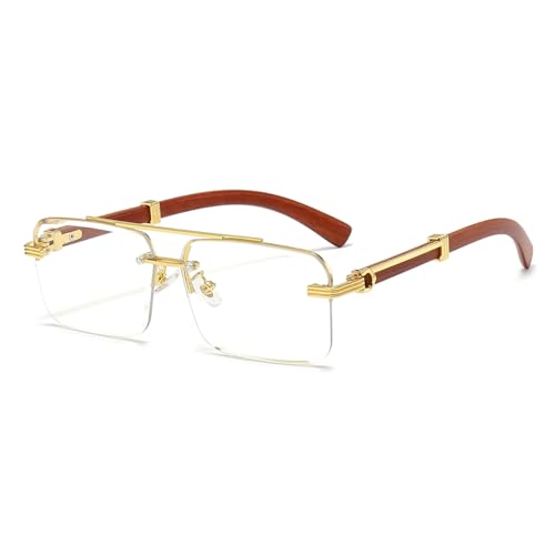Gleyemor Mens Sunglasses Fashion Rimless Rectangle Sunglasses Square Frameless Sunglasses for Men (Gold/Clear Lens)