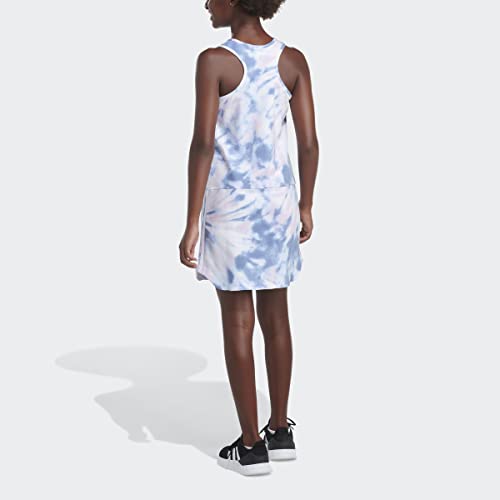 Adidas Girls' Big Sleeveless Curved Hem Tank Dress, White With Blue, Small (7/8) #TOP2