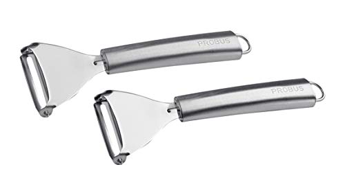 Probus 670227, set di sbucciatori universali da 19 cm, con impugnatura arrotondata ed ergonomica, lama affilata in acciaio inossidabile, lavabile in lavastoviglie, colore argento, 2 pezzi