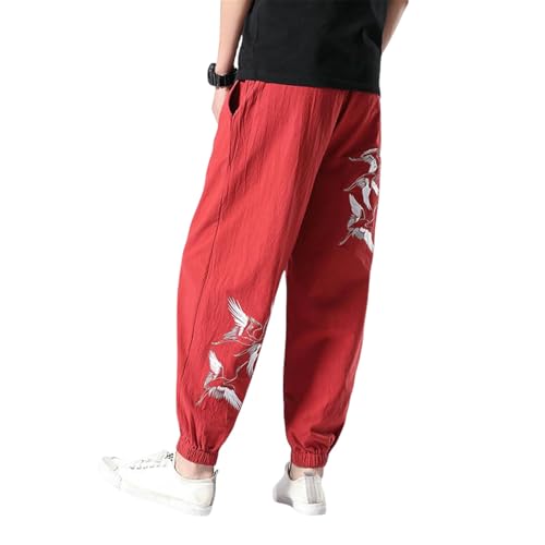 Pantalon large homme anti-serrage style ethnique chinois brodé ultra confortable