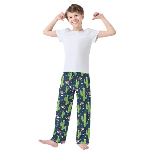 ZZXXB Merry Christmas Cacti Boys Long Pants Soft Trousers Elastic Waist Kids Lounge Bottoms with Pockets S-XL2