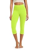 ODODOS Buttery Soft Lounge Yoga Capris for Women 19" High Waist Capri Leggings, Neon Green Yellow, X-Small