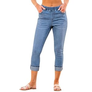Roskiky Pull On Jeans for Women High Waisted Skinny Capri Pants Trendy Stretch Denim Cropped Jeans Crop Jeggings Capris