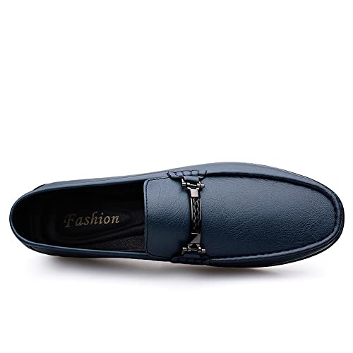 Men's Loafers Penny Loafers Solid Colors Lightweight Leather Flat Heel Lightweight Comfortable Outdoor Slip-ons(Blue,10 M US)4
