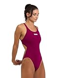 ARENA Women's Solid Team MaxLife Swimsuit Swim Tech Back One Piece Racing Bathing Suit Competition Training Swimwear, Red Fandango/White, US Size 30