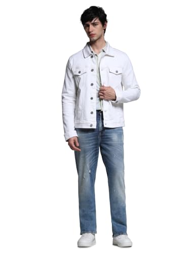 Image of JACK & JONES Men's Spread Collar Cotton Standard Length Washed Denim Jacket