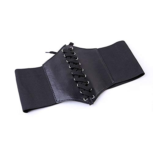 GSHLLO PU Leather Wide Elastic Waist Belt Lace up Tied Corset Stretchy Cinch Belt Waist Band for Women Black2