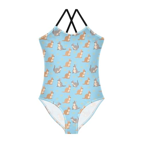senya Girls Swimsuits One-Piece Swimwear Tie Bathing Suit Beach Summer Round Neck 7-8T Kangaroo Pattern