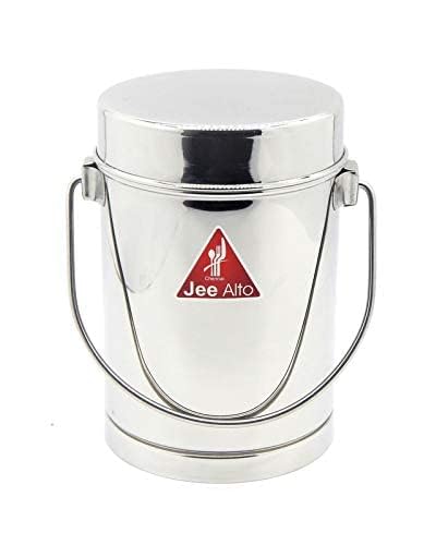 Image of Stainless Steel 2 in 1 Multipurpose Milk Can /Chutney n Sambhar Barni with Steel Inner Separator Cup Small (Cup : 300 ml + Dabba: 1050 ml)