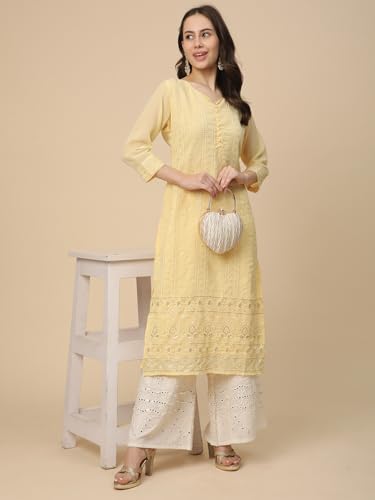 Image of RATAN Women's Georgette Anarkali Lucknowi Chikankari Ethnic Wear Kurta