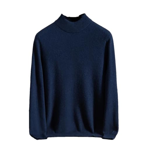 Men Autumn Winter Classic Half-High Collar Pullovers Lightweight Soft Warm Knitting Cashmere Sweater Navy Blue