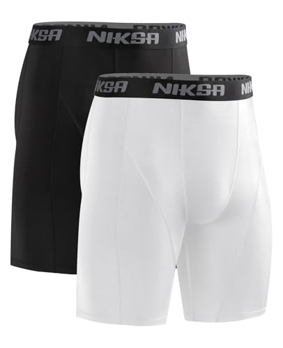Niksa Compression Shorts Men 2 Packs Anti Chafing Underwear Base Layer Shorts Quick-Drying Fabric Undershorts for Cycling Gym Running Sports Workout Black and White XL