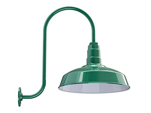 Steel Lighting Co. Gardena Barn Light | Outdoor Wall Mounted | 16" Dome | Upslope Gooseneck | Farmhouse Light Made In America | Green Exterior/White Interior #TOP22
