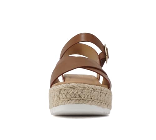 Image of Soda inchFIRELY inch ~ Women Round Toe Crisscross Band Platform Espadrille Wedge Sandal with Adjustable Ankle Strap