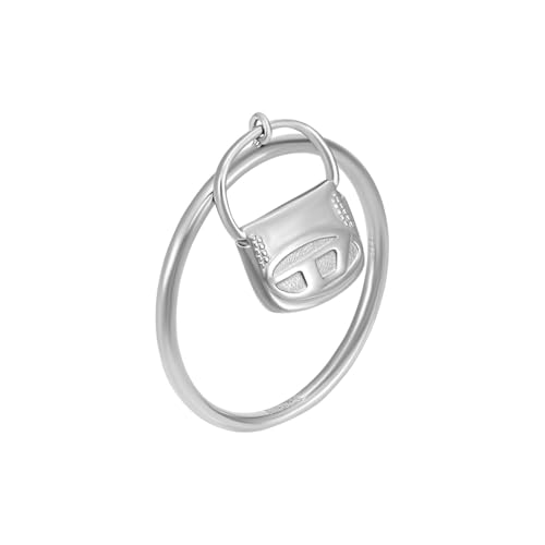 Bague Diesel Oval D mixte acier inoxydable bague breloque argentée - 3