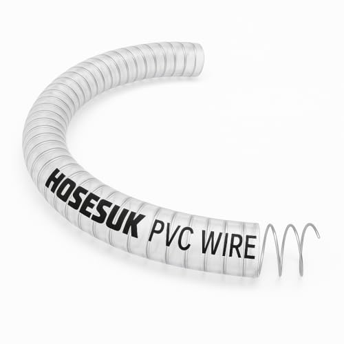 16mm ID x OD 22mm Wire Reinforced Clear PVC Hose – Spiral Steel Helix Heavy Duty Vacuum & Discharge Tube for Industrial & Workshop Systems 2 Metre (6.6 Ft)