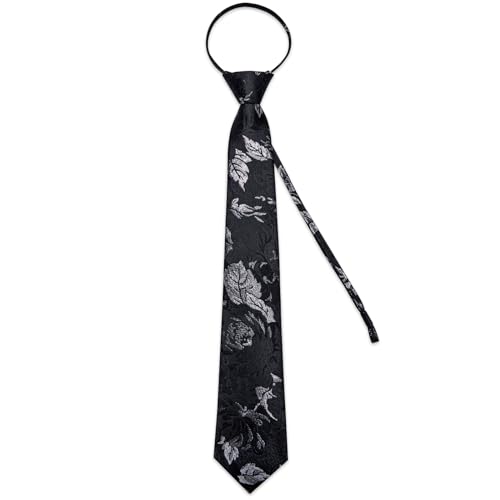 Image of DiBanGu Mens Zipper Ties Silk Adjustable Necktie Pocket Square | Paisley /Striped Pattern,Pre-tied Gift Tie Sets,Jacquard Woven,Pocket Square Cufflinks,Great for Formal & Business Wedding