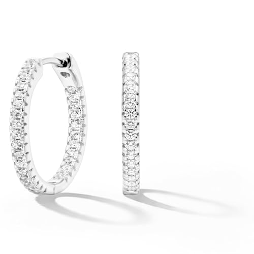 925 Sterling Silver Small Hoop Earrings 14K Gold Plated Diamond Earrings for Women Hypoallergenic Minimalist Dainty Earrings with Cubic Zirconia for Her Jewelry Gifts (White Gold-#4 21mm)