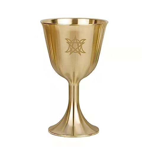 Ldabrye Ritual Cup Triple Moon Goblet Chalic Prop Divination Astrological Tool Wi Goldplating Brass Tableware