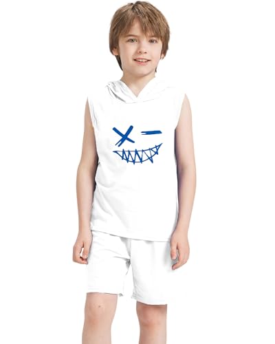 Image of Kids Boys Summer 2PCS Outfits Sleeveless Hooded Loose Casual Top Shirt and Elastic High Waist Sports Short Pant Set