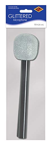 Glittered Microphone (Silver & Black) Party Accessory (1 Count) (1/Pkg) #TOP3