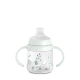 Suavinex, Vaso Aprendizaje Bebé, Boquilla de Silicona, Biberón con Asas, con Sistema Anticólico, Tapa Protectora, Vaso Antiderrame, 150 ml, Bébés +6 Meses, Apto Lavavajillas, Wild&Free Verde